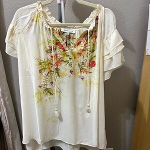 Rose & Olive Cream Ruffled Tie Front Blouse